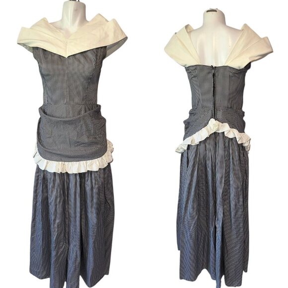 Vtg 40s Emma Domb Black White Gingham Taffeta Ball Gown Dress Cocktail Sz Small - Picture 1 of 8